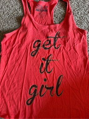 Chin Up Apparel red racerback tank with black script
